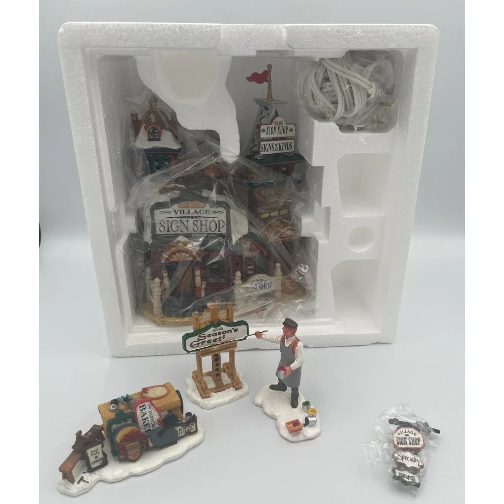 NOB LEMAX CADDINGTON VILLAGE Sign Shop 2003 Christmas Retired 35884M Light Cord